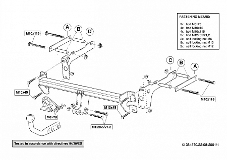 Фаркоп Brink для Ford Mondeo (седан, хетчбек) 2000-2007, (кроме ST220) 384800 в 